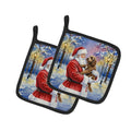 Chocolate Labradoodle with Santa Claus Pot Holder Set of 2 Heat Resistant Quilted Hot Pads 7.5 x 7.5 Inch, Insulated Kitchen Trivets for Cooking & Baking