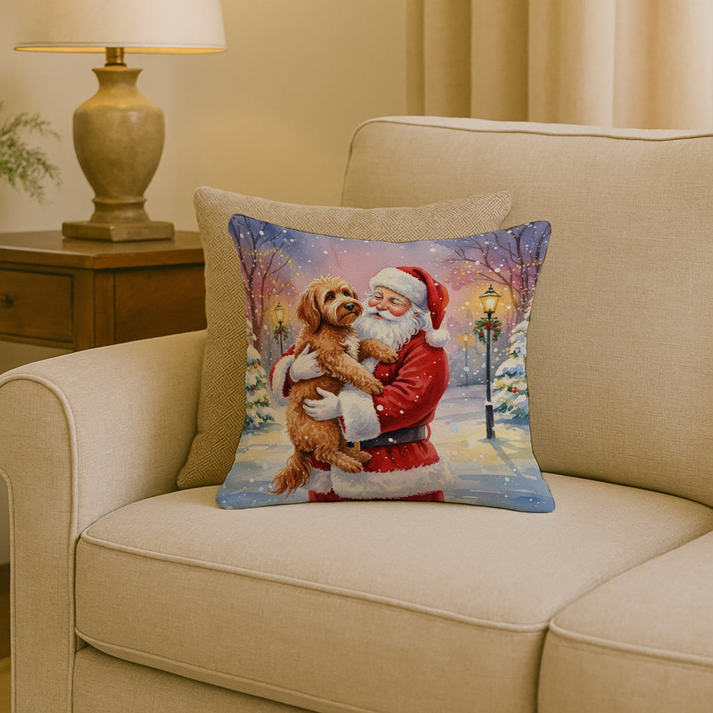 Labradoodle with Santa Claus Decorative Throw Pillow 18x18 Indoor Outdoor Accent Cushion, Fabric Cover with Insert for Sofa, Bed, Porch & Living Room