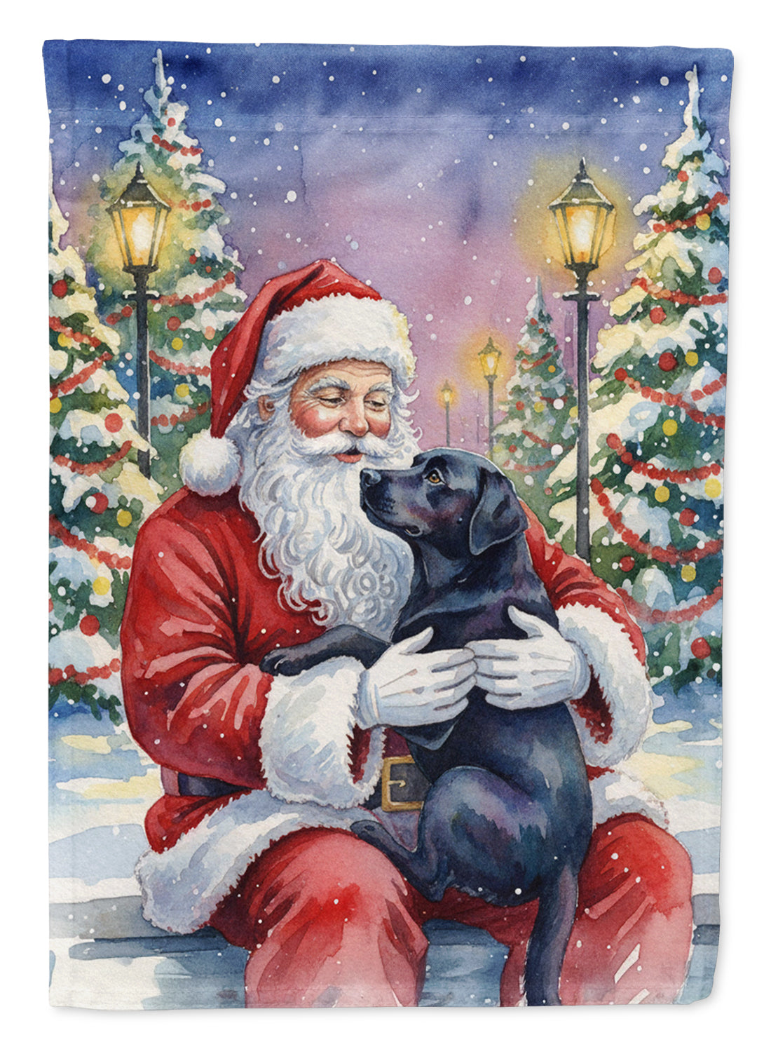 Black Labrador Retriever with Santa Claus House Flag 28x40 Porch Sleeve Pole Decorative Outside Yard Banner Artwork Wall Hanging, Polyester