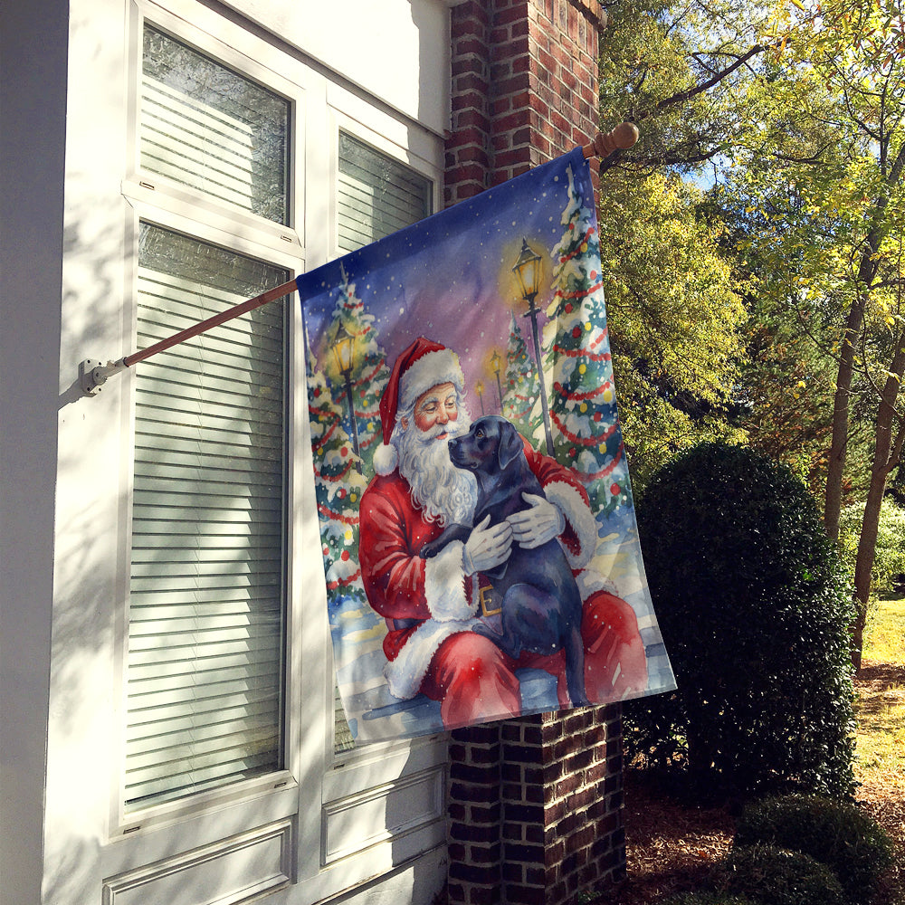 Black Labrador Retriever with Santa Claus House Flag 28x40 Porch Sleeve Pole Decorative Outside Yard Banner Artwork Wall Hanging, Polyester