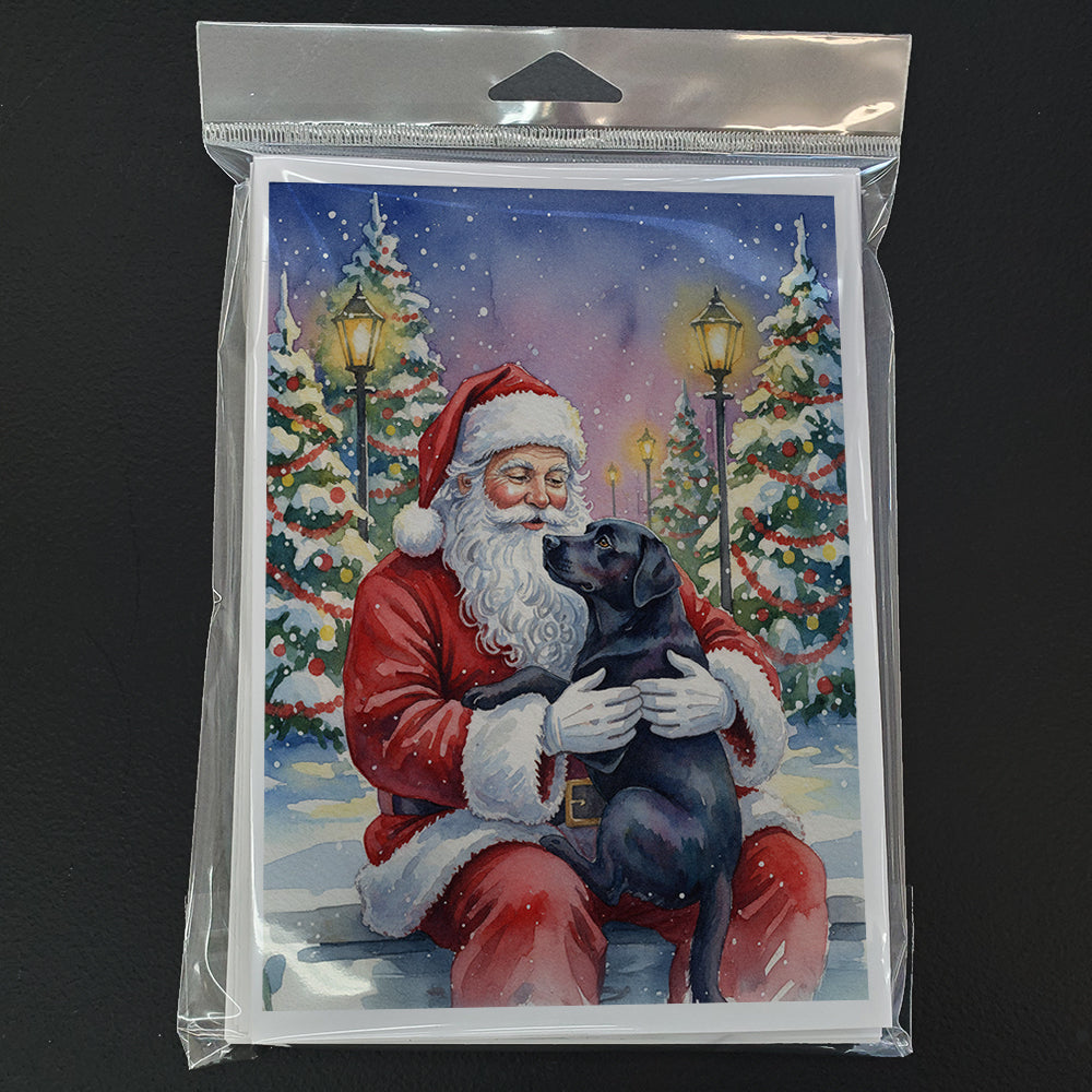 Black Labrador Retriever with Santa Claus Greeting Cards Pack of 8 Blank Cards with Envelopes Whimsical A7 Size 5x7