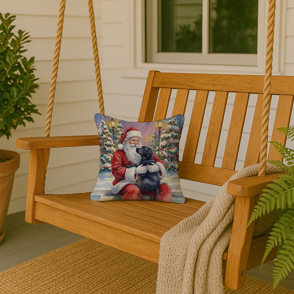 Black Labrador Retriever with Santa Claus Decorative Throw Pillow 14x14 Indoor Outdoor Accent Cushion, Fabric Cover with Insert for Sofa, Bed, Porch & Living Room
