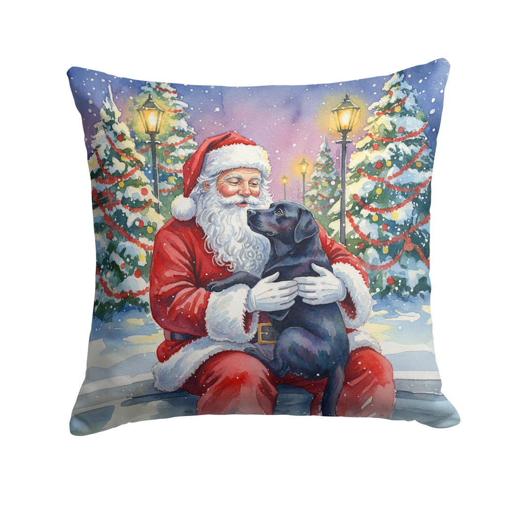 Black Labrador Retriever with Santa Claus Decorative Throw Pillow 18x18 Indoor Outdoor Accent Cushion, Fabric Cover with Insert for Sofa, Bed, Porch & Living Room