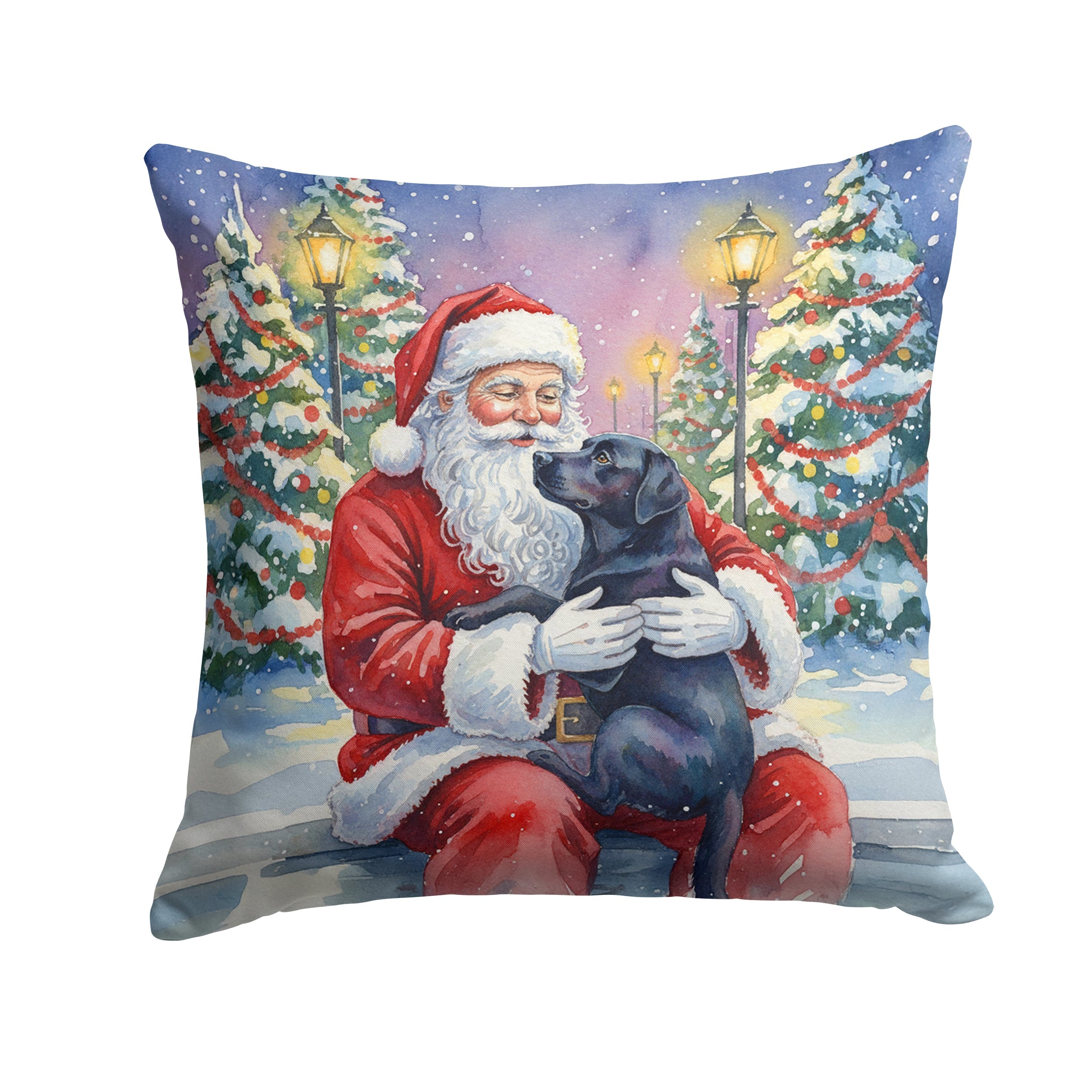 Black Labrador Retriever with Santa Claus Decorative Throw Pillow 18x18 Indoor Outdoor Accent Cushion, Fabric Cover with Insert for Sofa, Bed, Porch & Living Room
