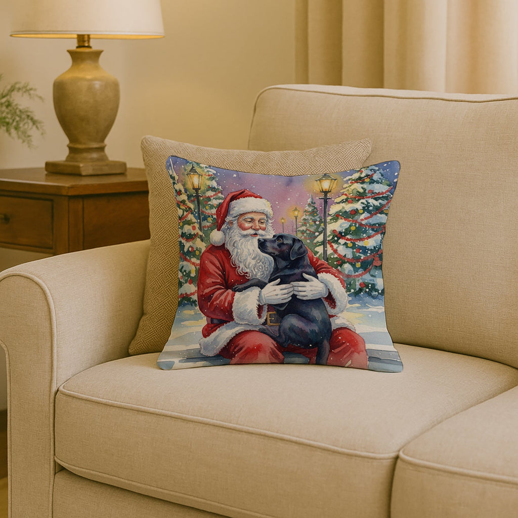 Black Labrador Retriever with Santa Claus Decorative Throw Pillow 18x18 Indoor Outdoor Accent Cushion, Fabric Cover with Insert for Sofa, Bed, Porch & Living Room