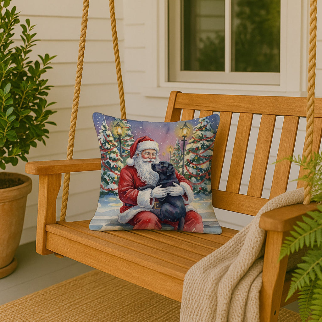 Black Labrador Retriever with Santa Claus Decorative Throw Pillow 18x18 Indoor Outdoor Accent Cushion, Fabric Cover with Insert for Sofa, Bed, Porch & Living Room