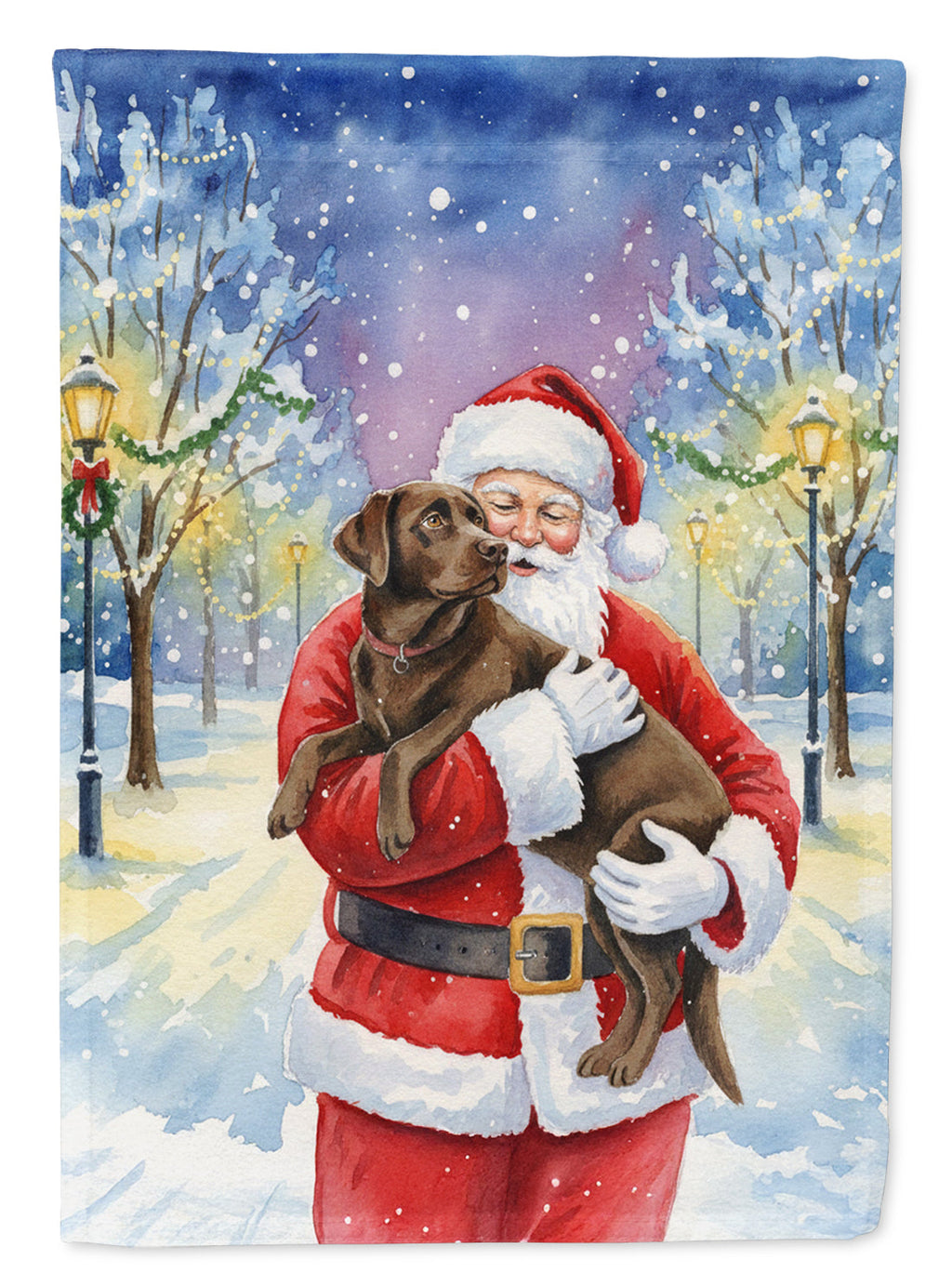 Chocolate Labrador Retriever with Santa Claus House Flag 28x40 Porch Sleeve Pole Decorative Outside Yard Banner Artwork Wall Hanging, Polyester