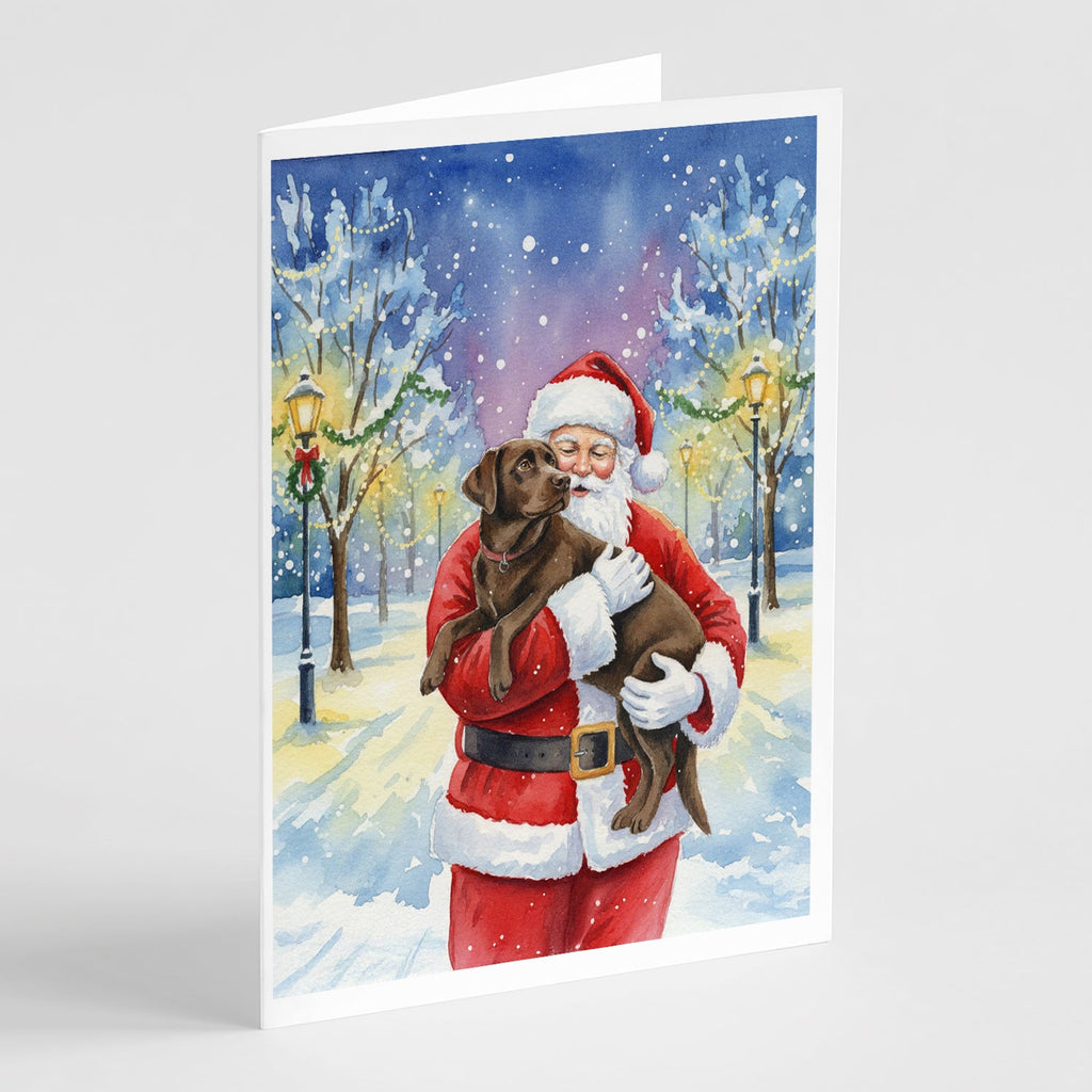 Chocolate Labrador Retriever with Santa Claus Greeting Cards Pack of 8 Blank Cards with Envelopes Whimsical A7 Size 5x7