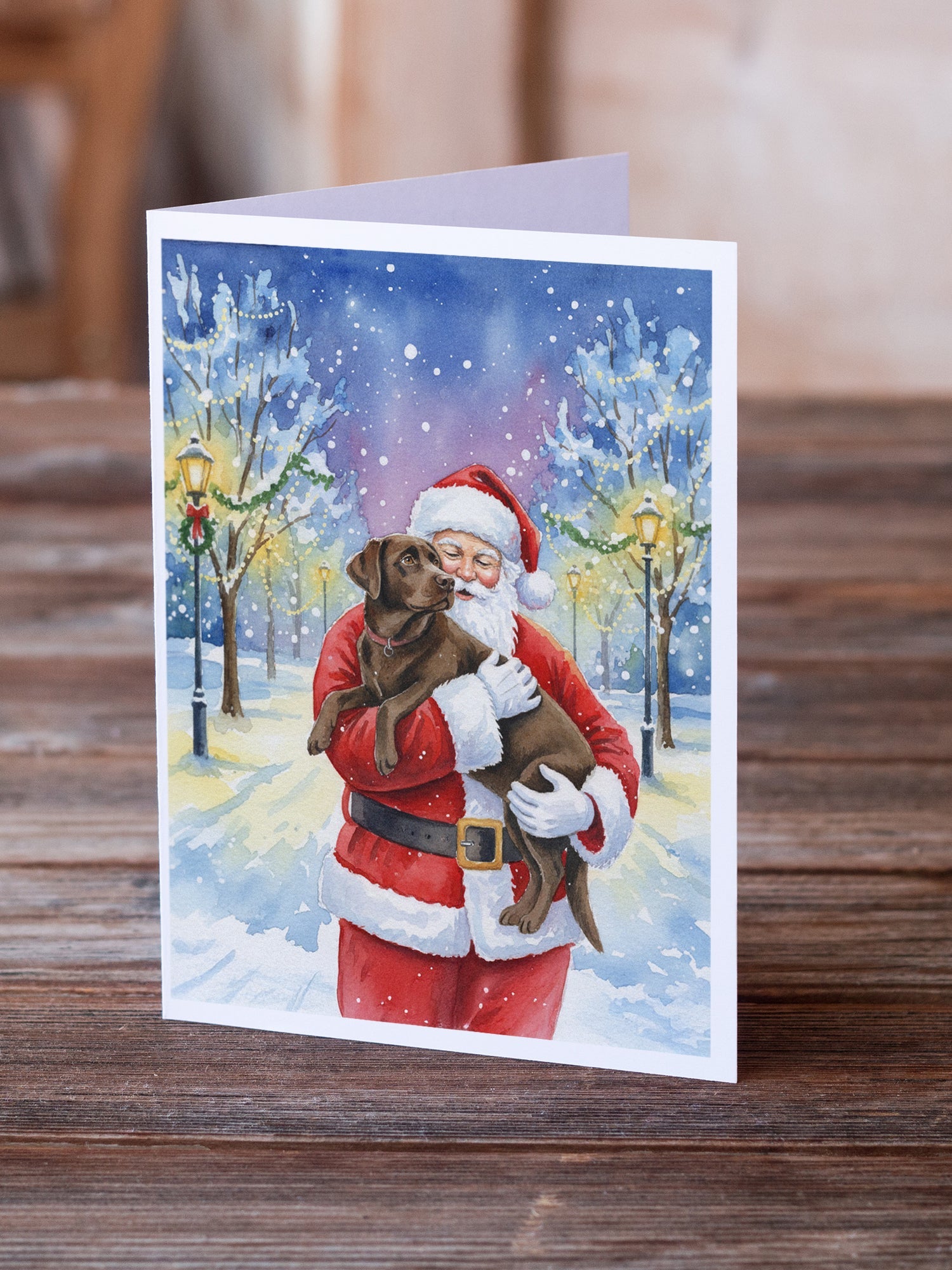 Chocolate Labrador Retriever with Santa Claus Greeting Cards Pack of 8 Blank Cards with Envelopes Whimsical A7 Size 5x7