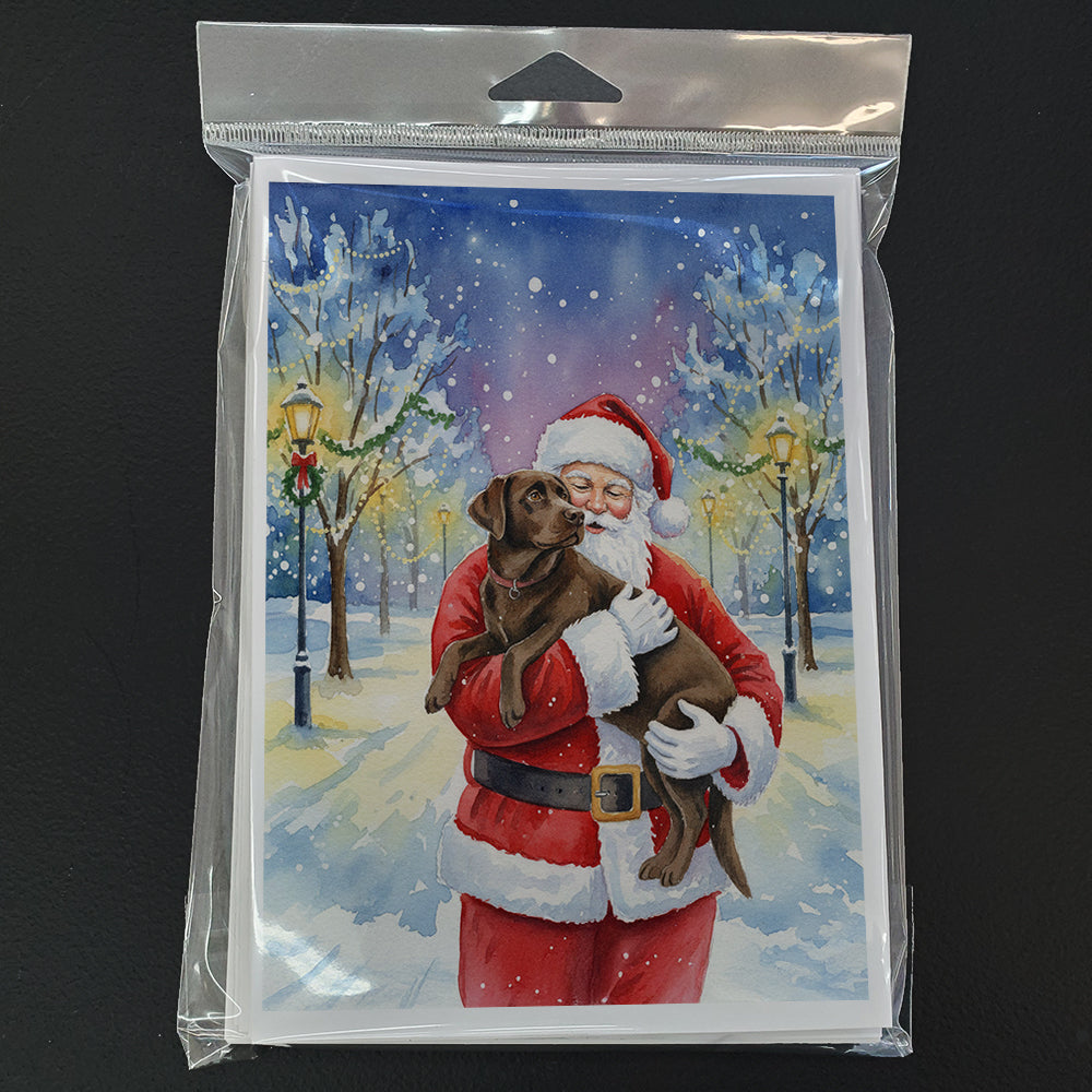 Chocolate Labrador Retriever with Santa Claus Greeting Cards Pack of 8 Blank Cards with Envelopes Whimsical A7 Size 5x7