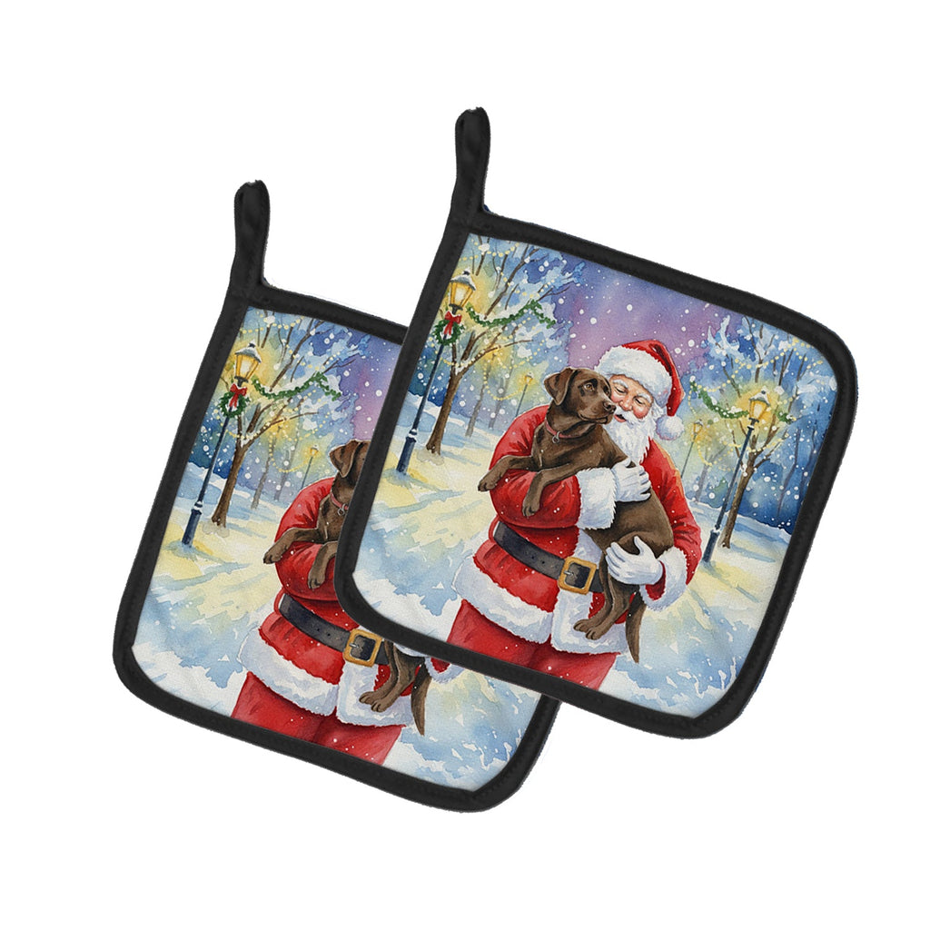 Chocolate Labrador Retriever with Santa Claus Pot Holder Set of 2 Heat Resistant Quilted Hot Pads 7.5 x 7.5 Inch, Insulated Kitchen Trivets for Cooking & Baking