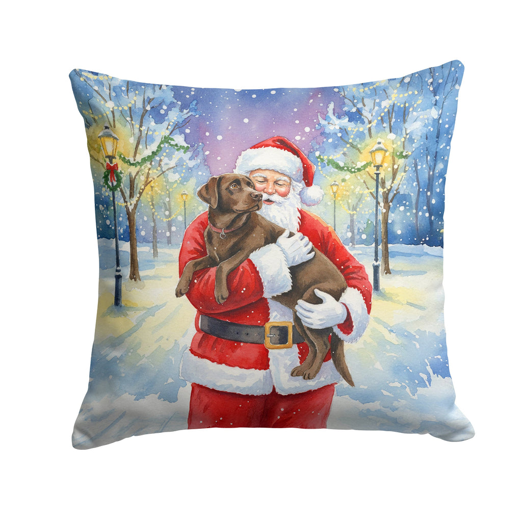 Chocolate Labrador Retriever with Santa Claus Decorative Throw Pillow 18x18 Indoor Outdoor Accent Cushion, Fabric Cover with Insert for Sofa, Bed, Porch & Living Room