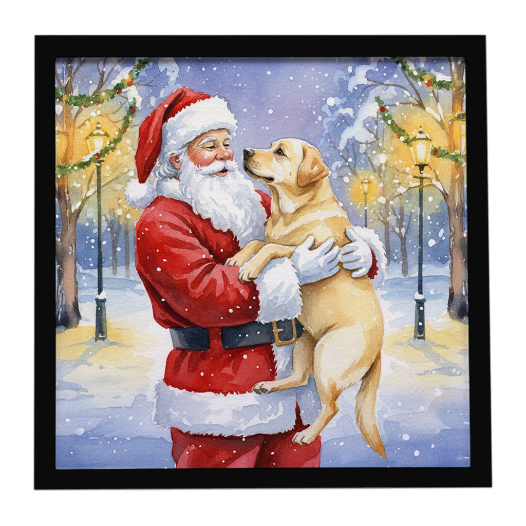 Yellow Labrador Retriever with Santa Claus Framed Metal Print Bathroom, Kitchen, Office, Home Decor Wall Art Ready to Hang, Square, 8X8