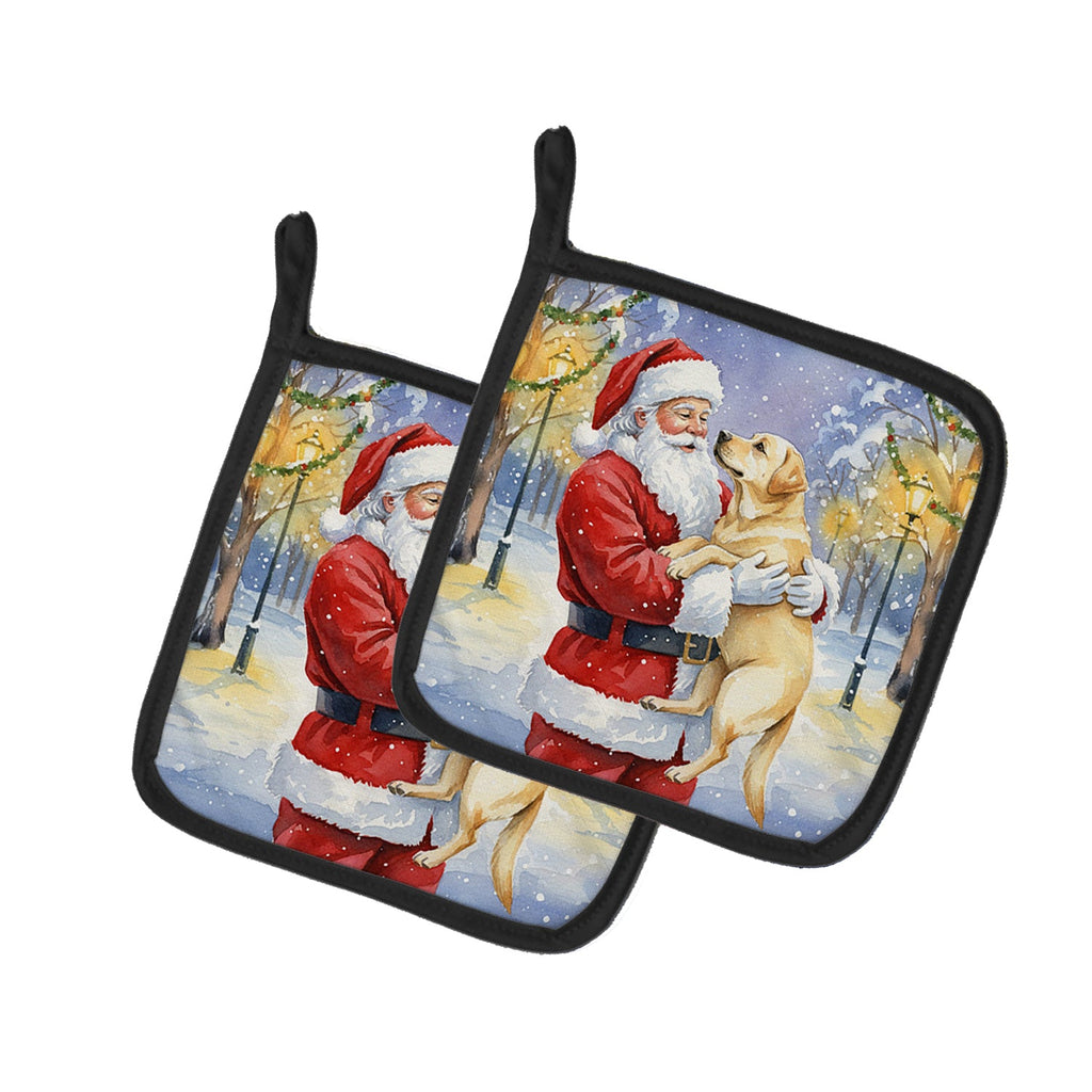 Yellow Labrador Retriever with Santa Claus Pot Holder Set of 2 Heat Resistant Quilted Hot Pads 7.5 x 7.5 Inch, Insulated Kitchen Trivets for Cooking & Baking