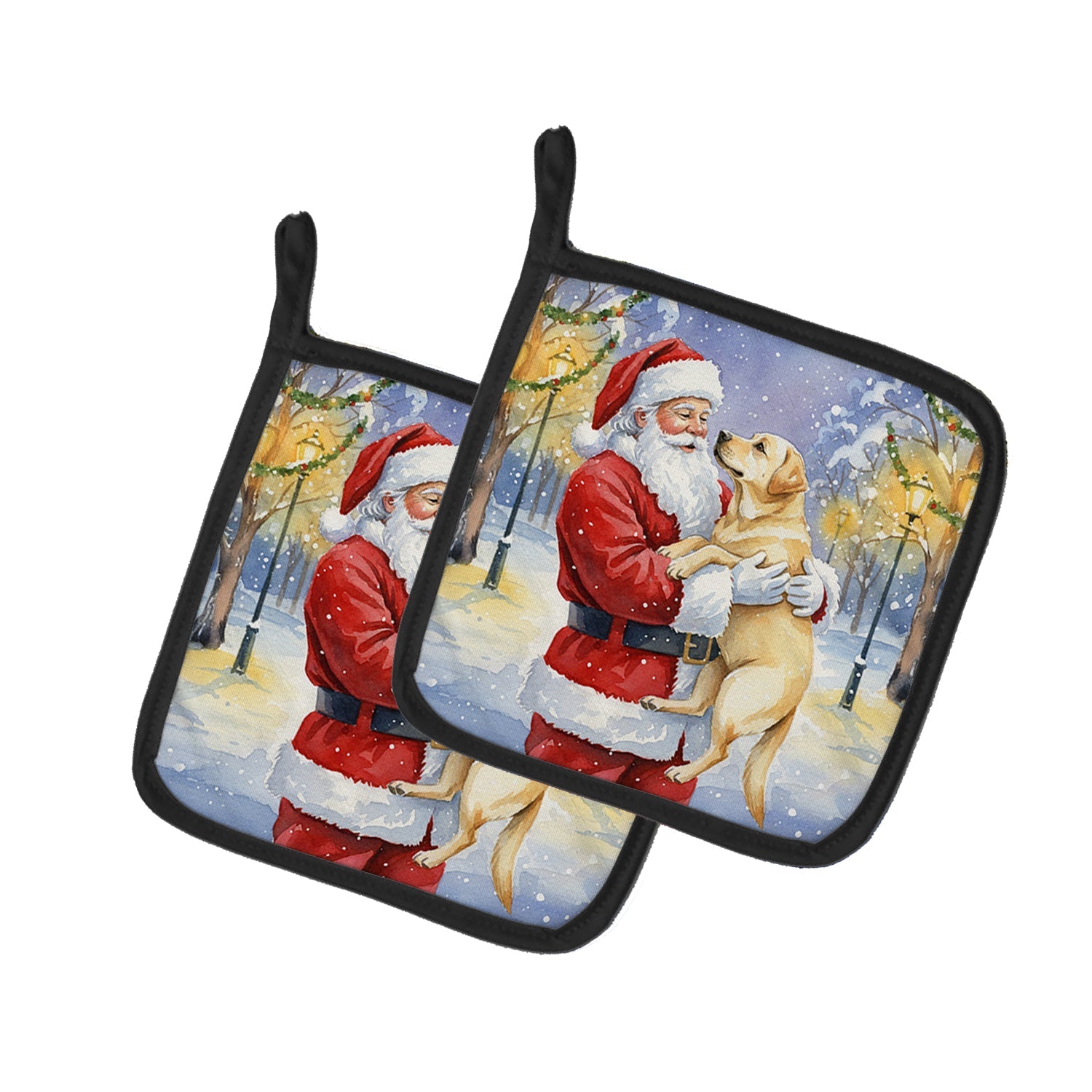 Yellow Labrador Retriever with Santa Claus Pot Holder Set of 2 Heat Resistant Quilted Hot Pads 7.5 x 7.5 Inch, Insulated Kitchen Trivets for Cooking & Baking