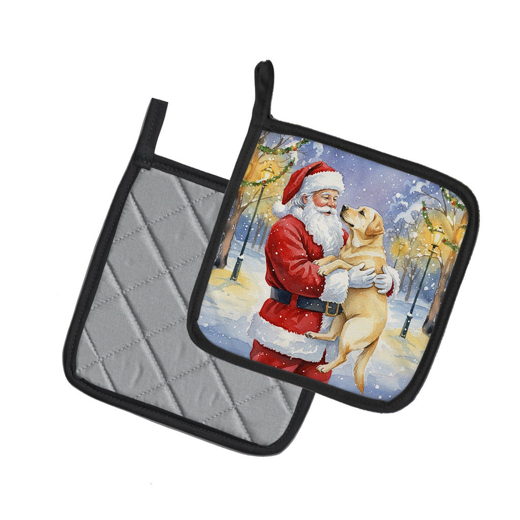 Yellow Labrador Retriever with Santa Claus Pot Holder Set of 2 Heat Resistant Quilted Hot Pads 7.5 x 7.5 Inch, Insulated Kitchen Trivets for Cooking & Baking