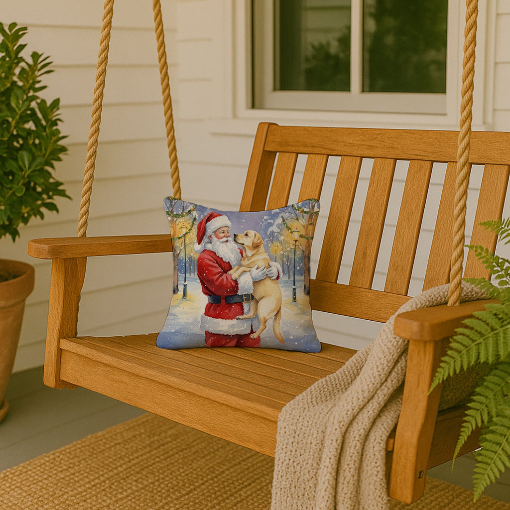 Yellow Labrador Retriever with Santa Claus Decorative Throw Pillow 14x14 Indoor Outdoor Accent Cushion, Fabric Cover with Insert for Sofa, Bed, Porch & Living Room