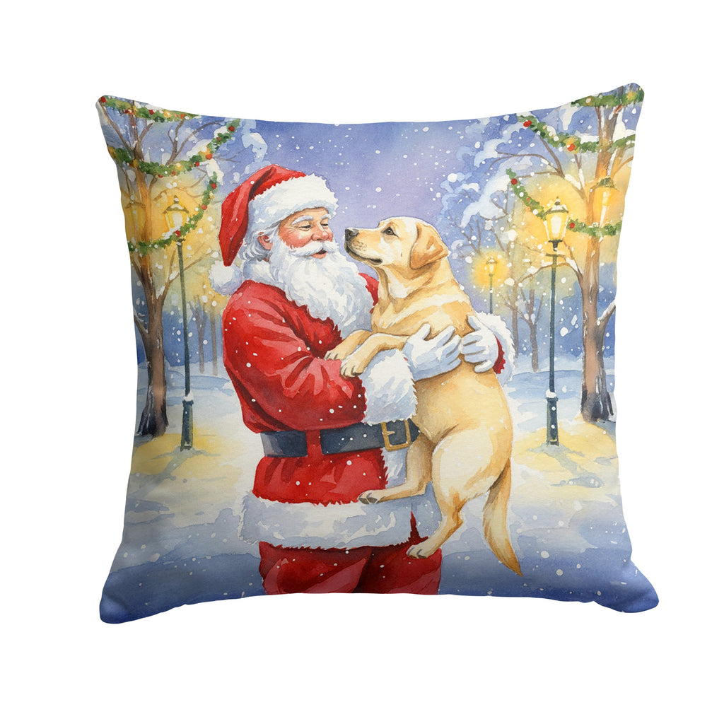 Yellow Labrador Retriever with Santa Claus Decorative Throw Pillow 18x18 Indoor Outdoor Accent Cushion, Fabric Cover with Insert for Sofa, Bed, Porch & Living Room