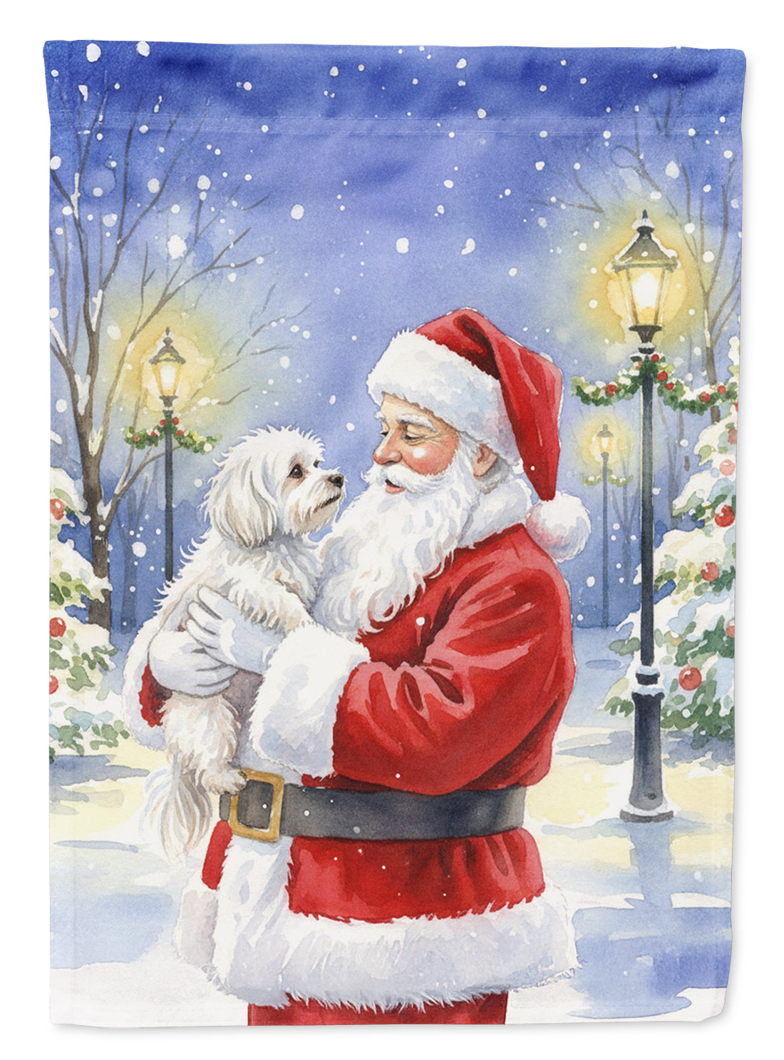 Maltese with Santa Claus House Flag 28x40 Porch Sleeve Pole Decorative Outside Yard Banner Artwork Wall Hanging, Polyester