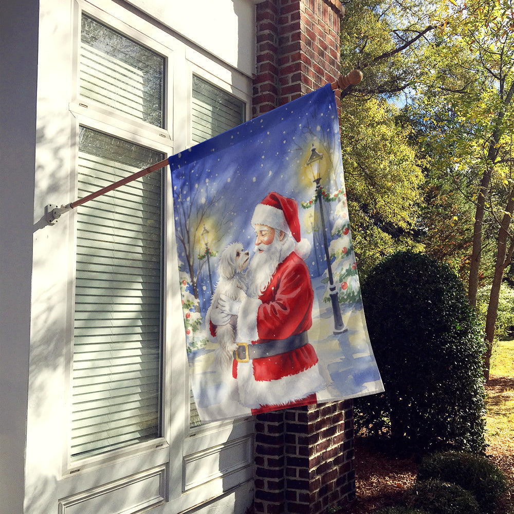 Maltese with Santa Claus House Flag 28x40 Porch Sleeve Pole Decorative Outside Yard Banner Artwork Wall Hanging, Polyester
