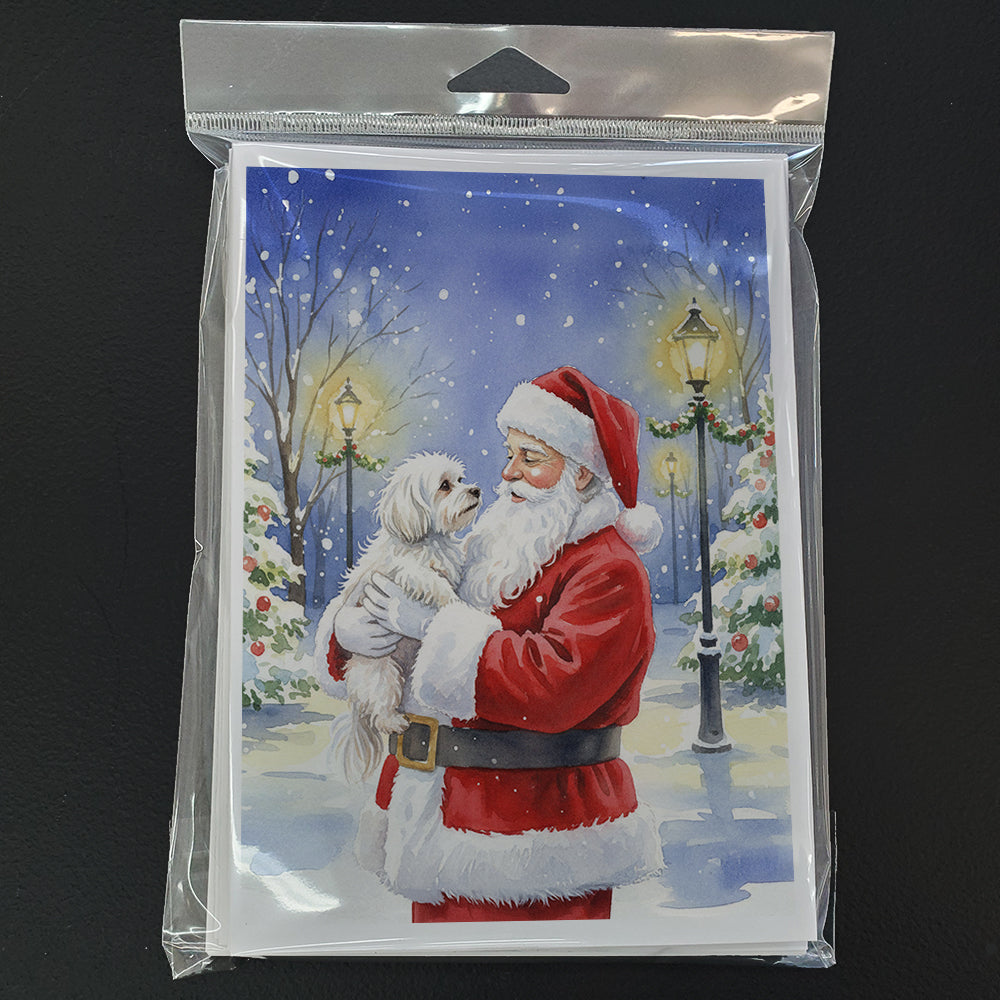 Maltese with Santa Claus Greeting Cards Pack of 8 Blank Cards with Envelopes Whimsical A7 Size 5x7