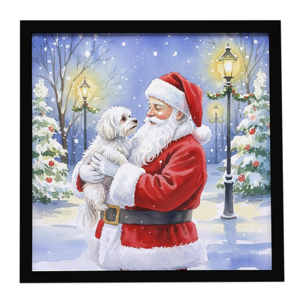 Maltese with Santa Claus Framed Metal Print Bathroom, Kitchen, Office, Home Decor Wall Art Ready to Hang, Square, 8X8