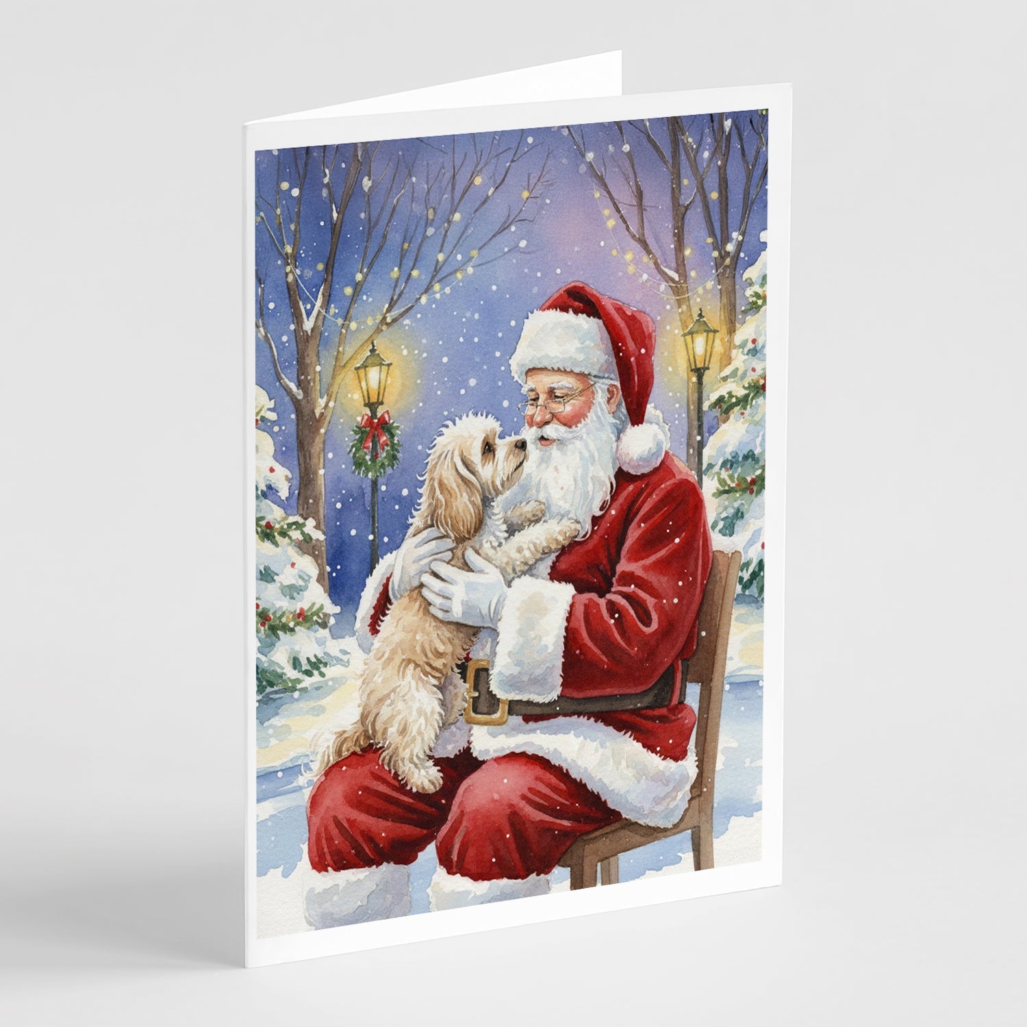 Maltipoo with Santa Claus Greeting Cards Pack of 8 Blank Cards with Envelopes Whimsical A7 Size 5x7