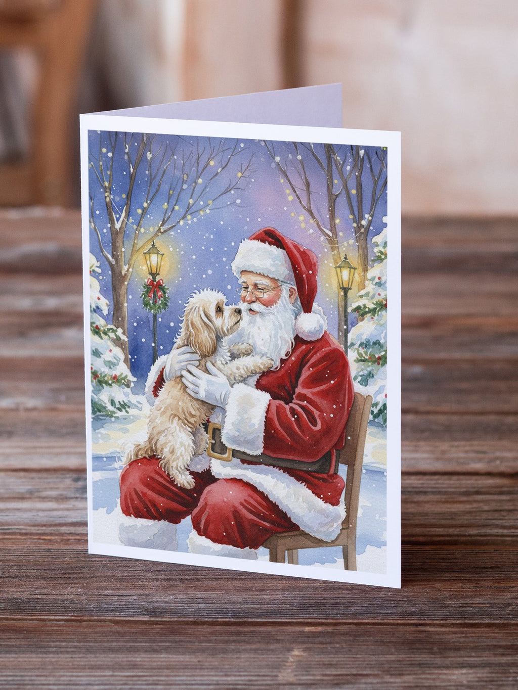 Maltipoo with Santa Claus Greeting Cards Pack of 8 Blank Cards with Envelopes Whimsical A7 Size 5x7