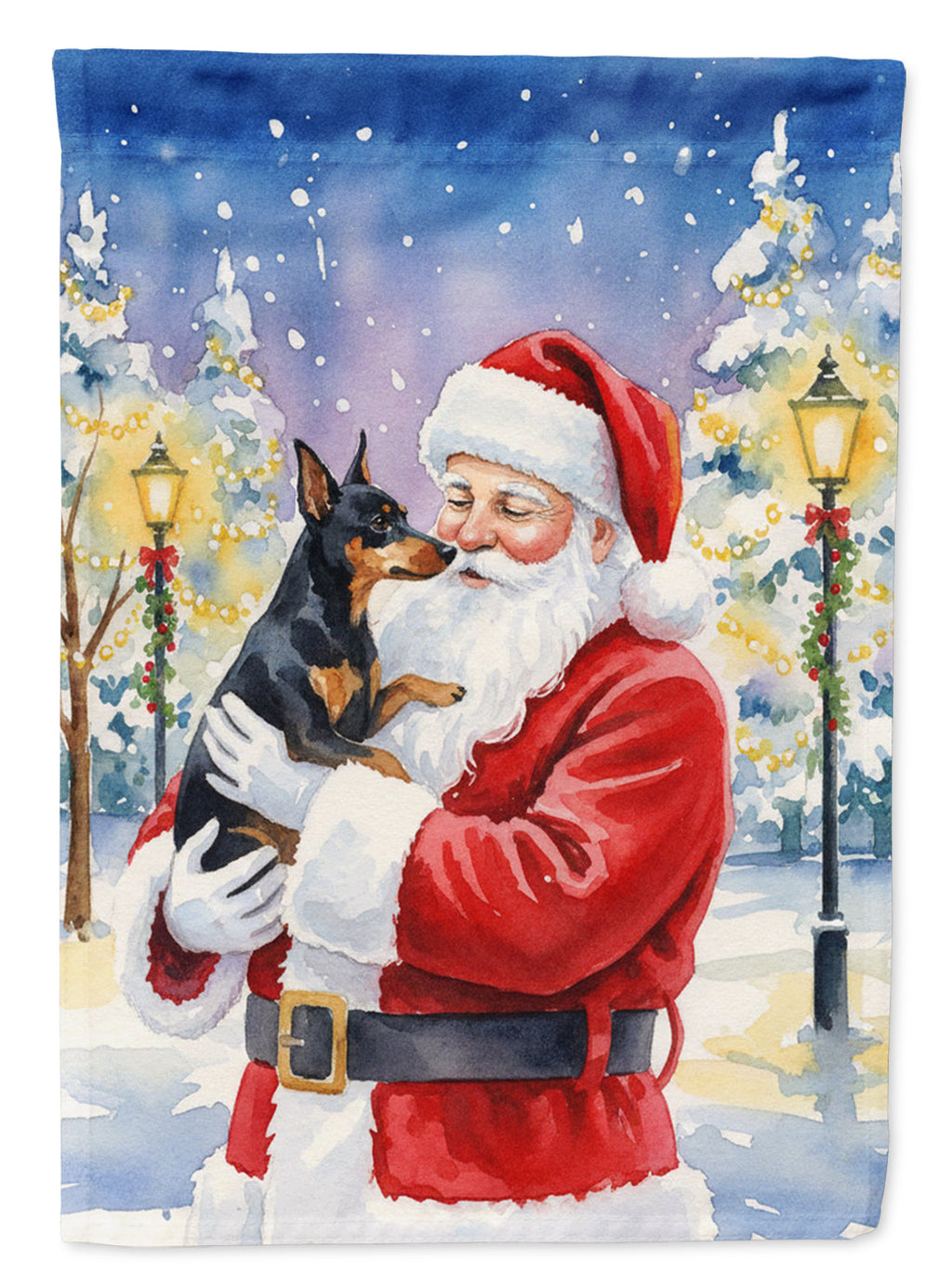 Manchester Terrier with Santa Claus House Flag 28x40 Porch Sleeve Pole Decorative Outside Yard Banner Artwork Wall Hanging, Polyester