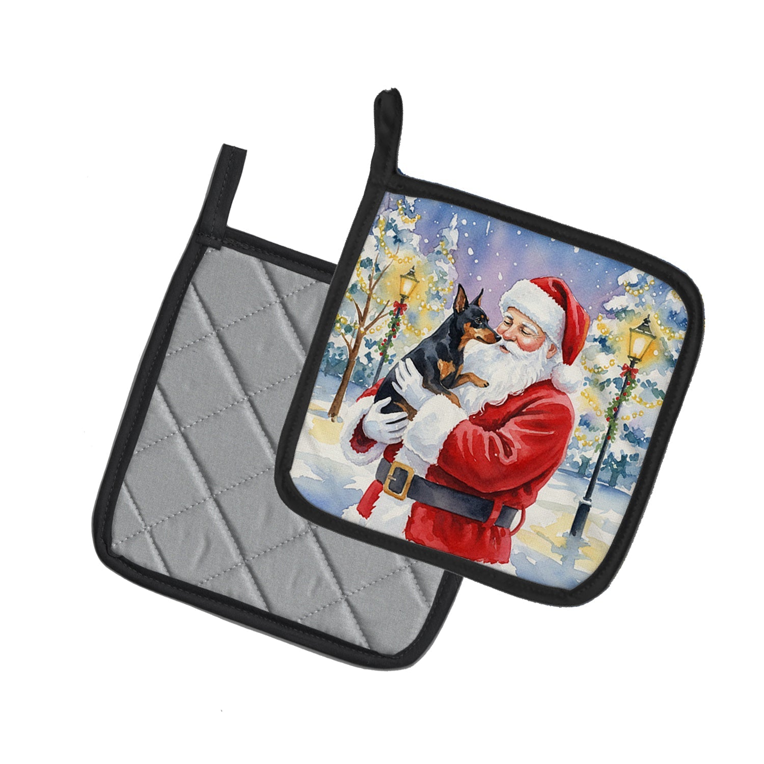 Manchester Terrier with Santa Claus Pot Holder Set of 2 Heat Resistant Quilted Hot Pads 7.5 x 7.5 Inch, Insulated Kitchen Trivets for Cooking & Baking