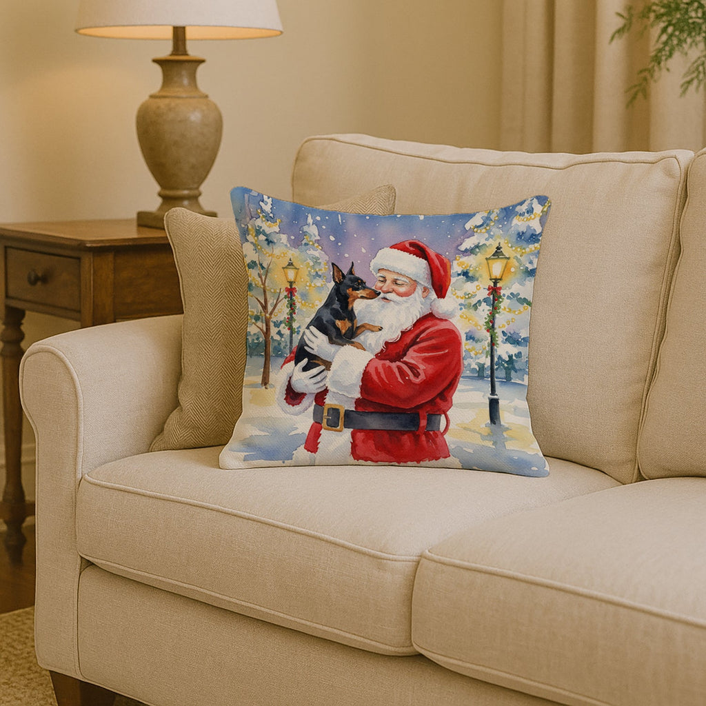 Manchester Terrier with Santa Claus Decorative Throw Pillow 14x14 Indoor Outdoor Accent Cushion, Fabric Cover with Insert for Sofa, Bed, Porch & Living Room