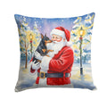 Manchester Terrier with Santa Claus Decorative Throw Pillow 18x18 Indoor Outdoor Accent Cushion, Fabric Cover with Insert for Sofa, Bed, Porch & Living Room