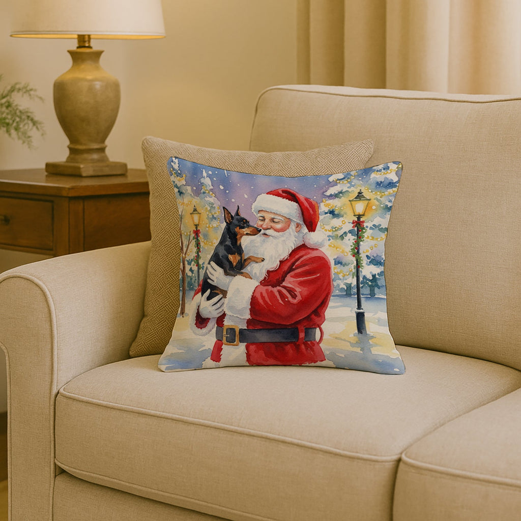Manchester Terrier with Santa Claus Decorative Throw Pillow 18x18 Indoor Outdoor Accent Cushion, Fabric Cover with Insert for Sofa, Bed, Porch & Living Room