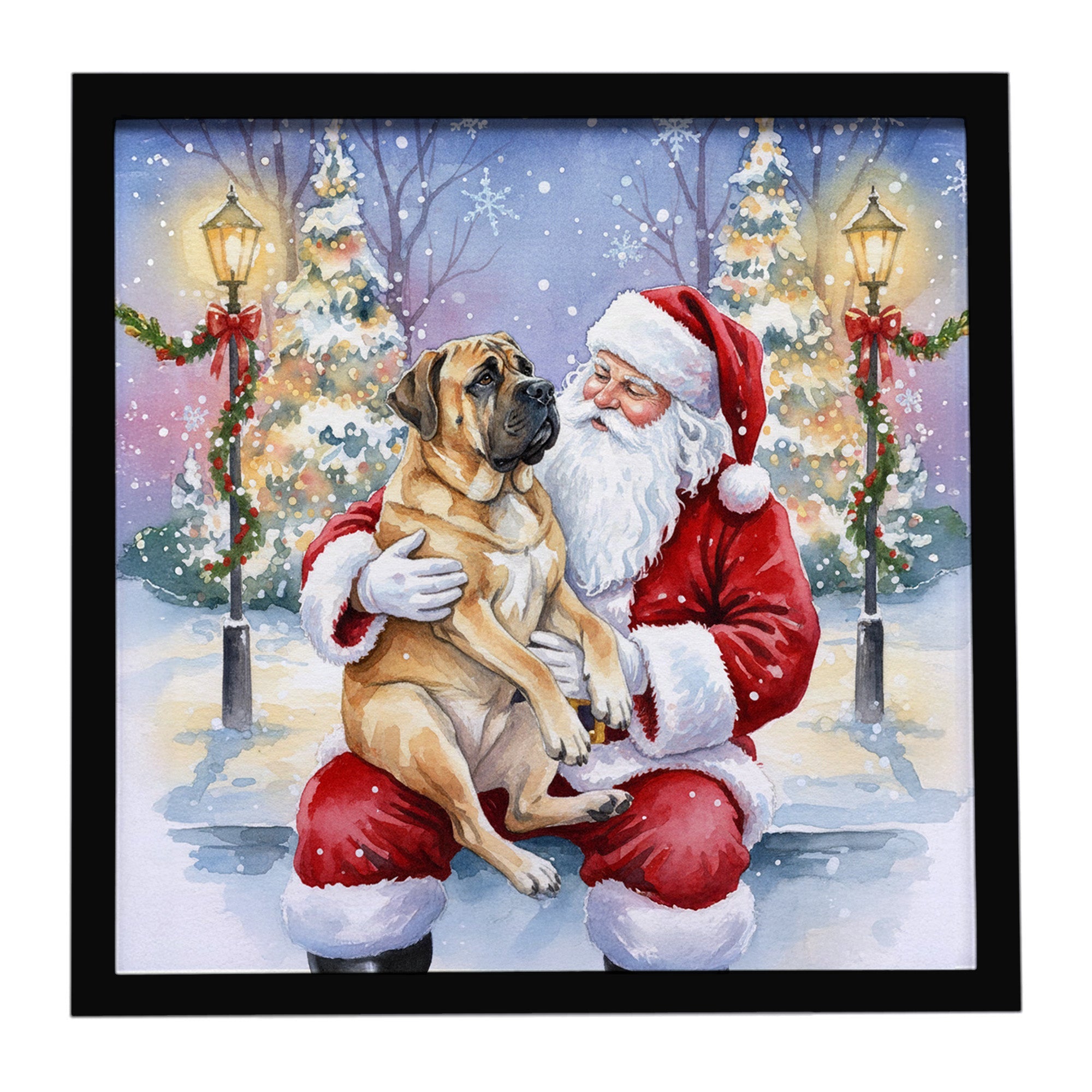 Mastiff with Santa Claus Framed Metal Print Bathroom, Kitchen, Office, Home Decor Wall Art Ready to Hang, Square, 8X8