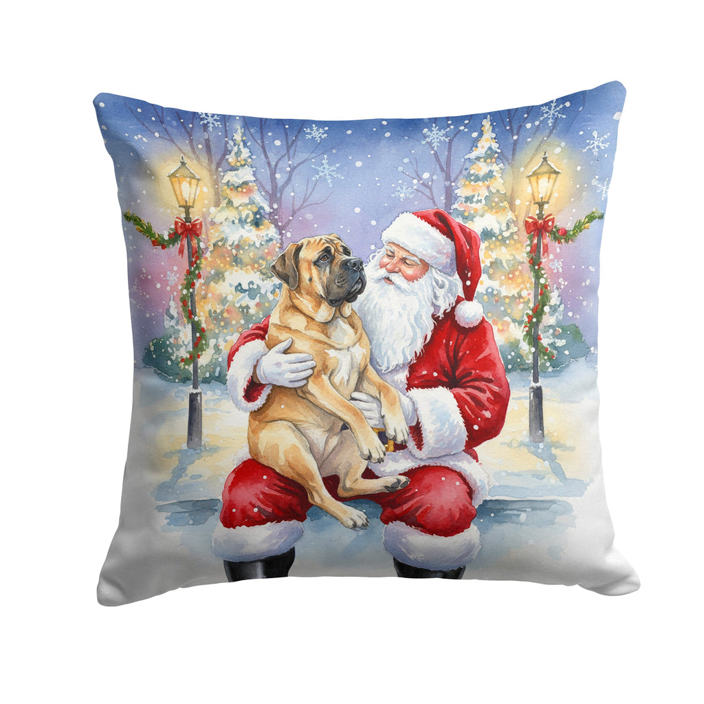 Mastiff with Santa Claus Decorative Throw Pillow 14x14 Indoor Outdoor Accent Cushion, Fabric Cover with Insert for Sofa, Bed, Porch & Living Room