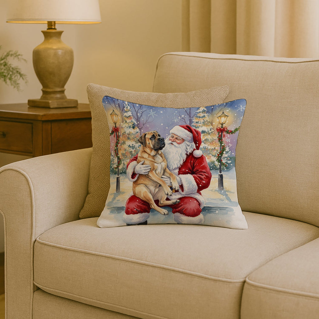 Mastiff with Santa Claus Decorative Throw Pillow 18x18 Indoor Outdoor Accent Cushion, Fabric Cover with Insert for Sofa, Bed, Porch & Living Room