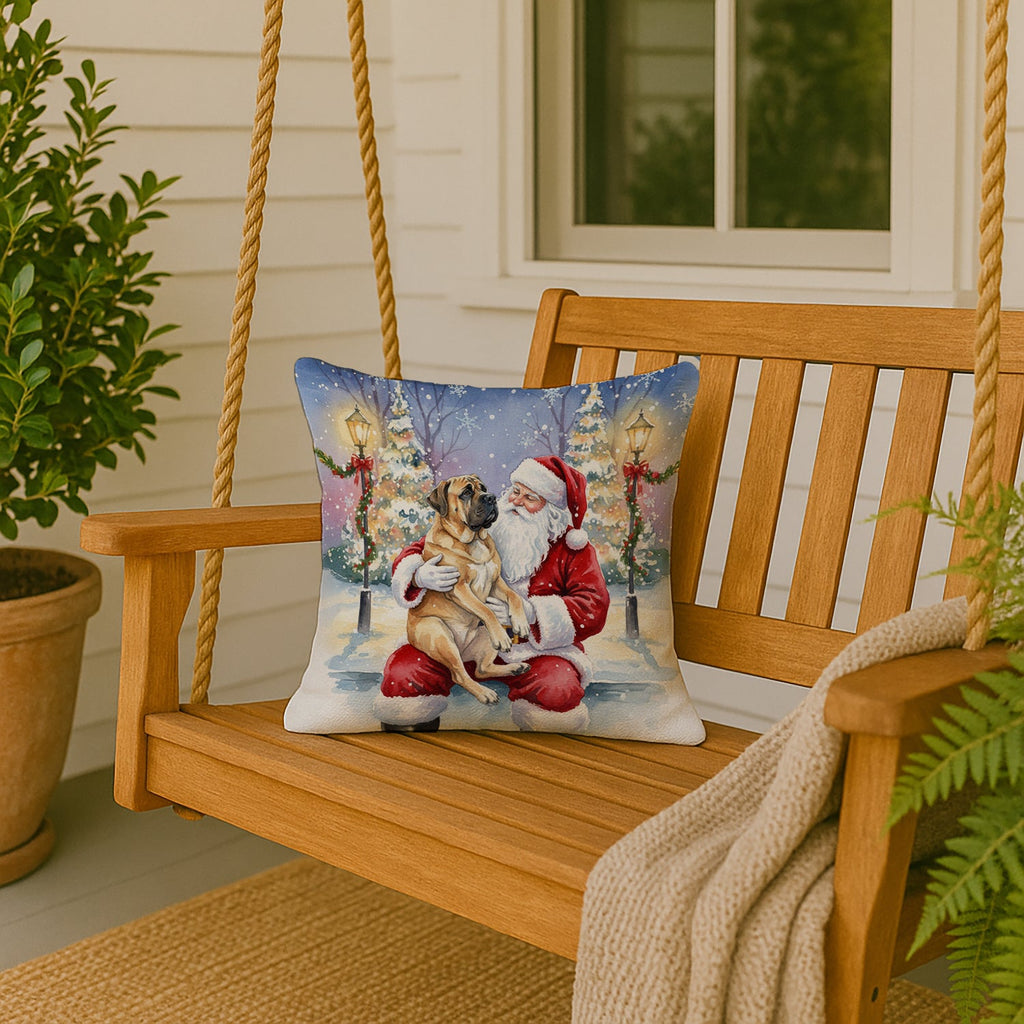 Mastiff with Santa Claus Decorative Throw Pillow 18x18 Indoor Outdoor Accent Cushion, Fabric Cover with Insert for Sofa, Bed, Porch & Living Room