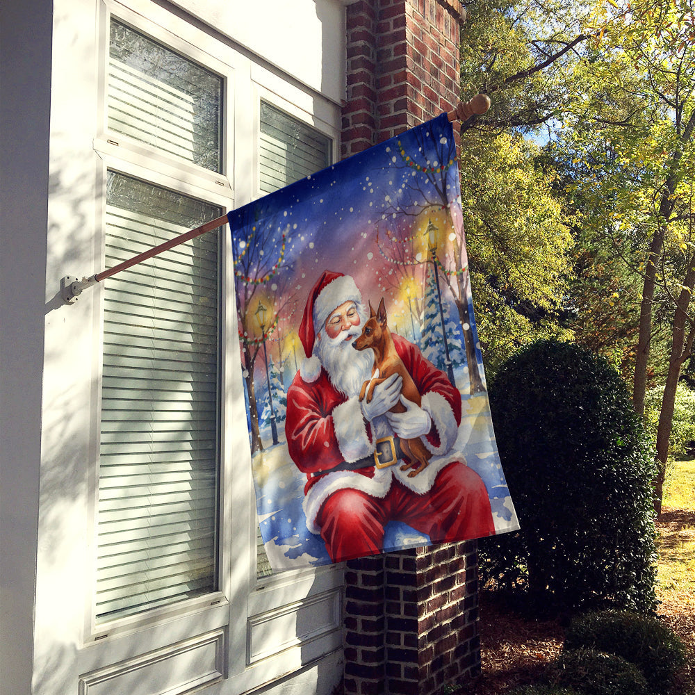 Red Miniature Pinscher with Santa Claus House Flag 28x40 Porch Sleeve Pole Decorative Outside Yard Banner Artwork Wall Hanging, Polyester
