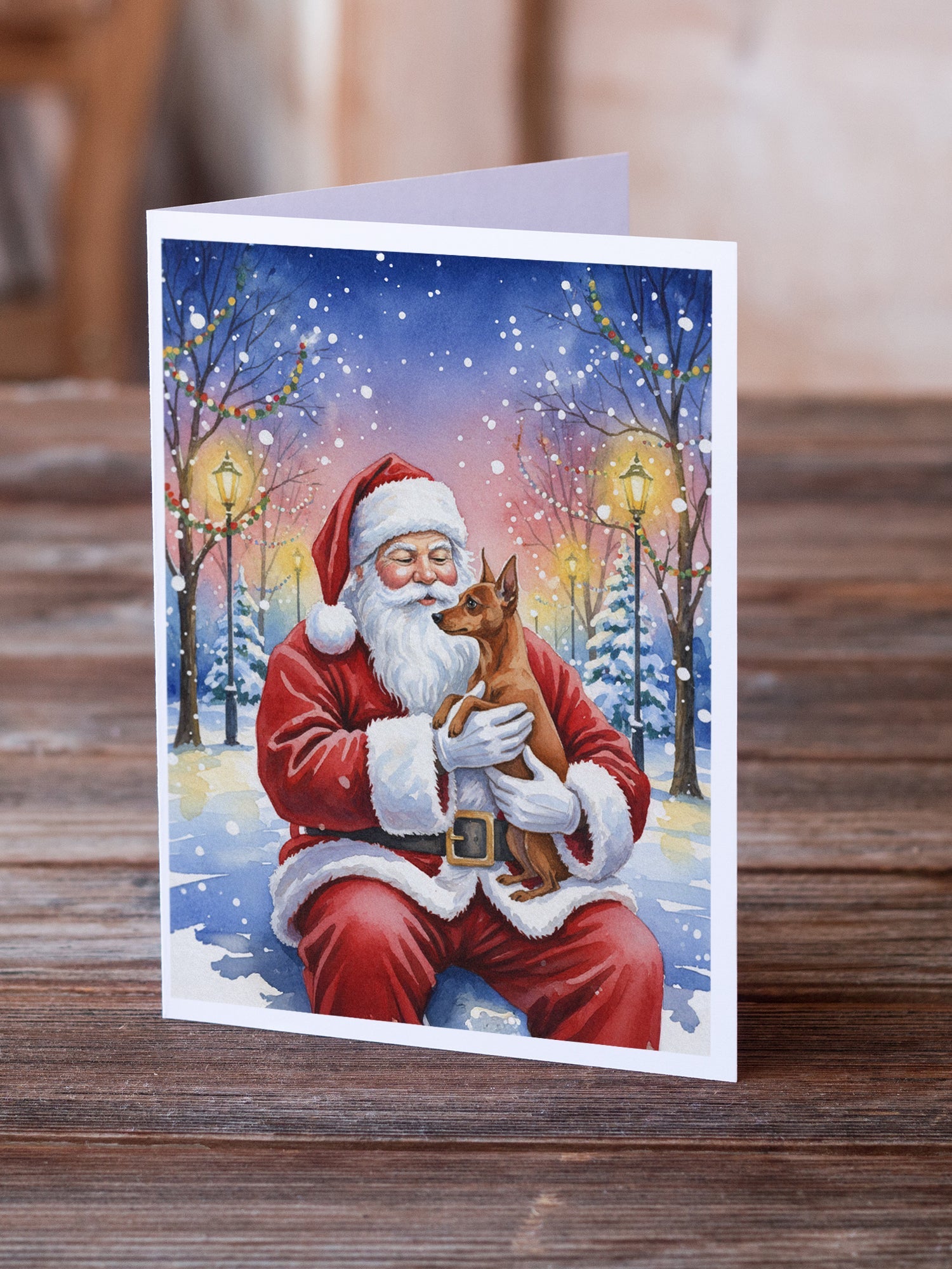 Red Miniature Pinscher with Santa Claus Greeting Cards Pack of 8 Blank Cards with Envelopes Whimsical A7 Size 5x7