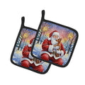 Red Miniature Pinscher with Santa Claus Pot Holder Set of 2 Heat Resistant Quilted Hot Pads 7.5 x 7.5 Inch, Insulated Kitchen Trivets for Cooking & Baking