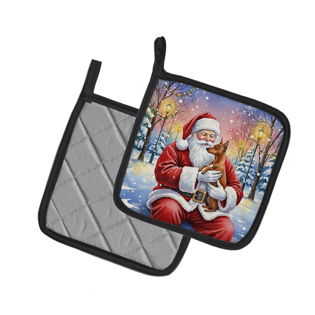 Red Miniature Pinscher with Santa Claus Pot Holder Set of 2 Heat Resistant Quilted Hot Pads 7.5 x 7.5 Inch, Insulated Kitchen Trivets for Cooking & Baking