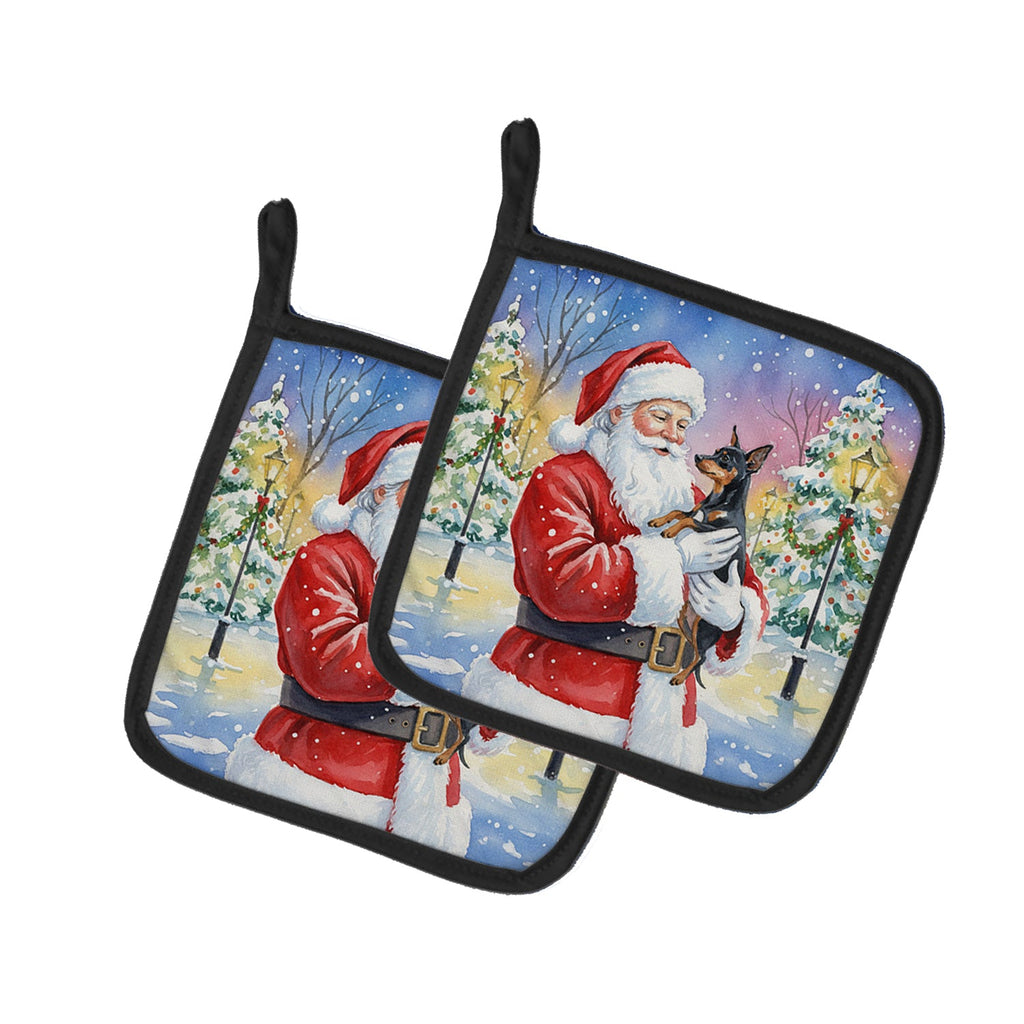 Miniature Pinscher with Santa Claus Pot Holder Set of 2 Heat Resistant Quilted Hot Pads 7.5 x 7.5 Inch, Insulated Kitchen Trivets for Cooking & Baking
