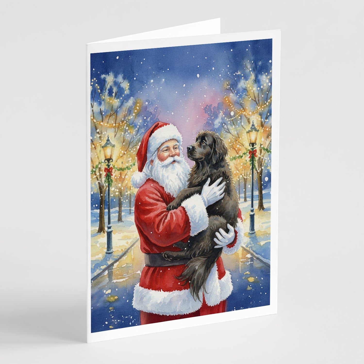 Newfoundland with Santa Claus Greeting Cards Pack of 8 Blank Cards with Envelopes Whimsical A7 Size 5x7