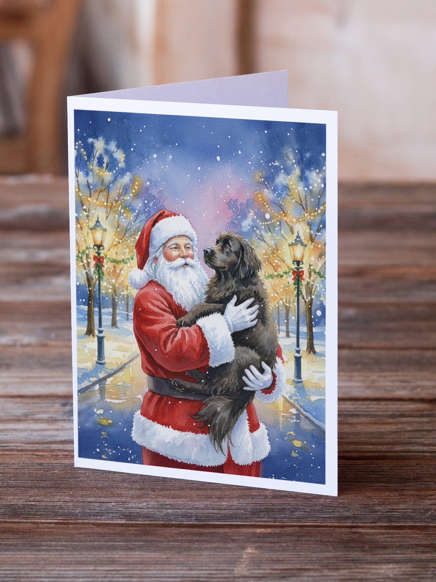 Newfoundland with Santa Claus Greeting Cards Pack of 8 Blank Cards with Envelopes Whimsical A7 Size 5x7