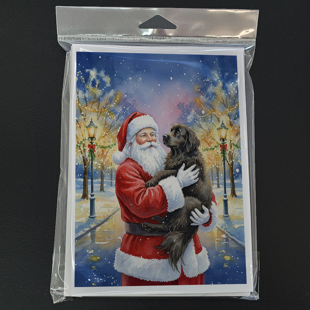 Newfoundland with Santa Claus Greeting Cards Pack of 8 Blank Cards with Envelopes Whimsical A7 Size 5x7