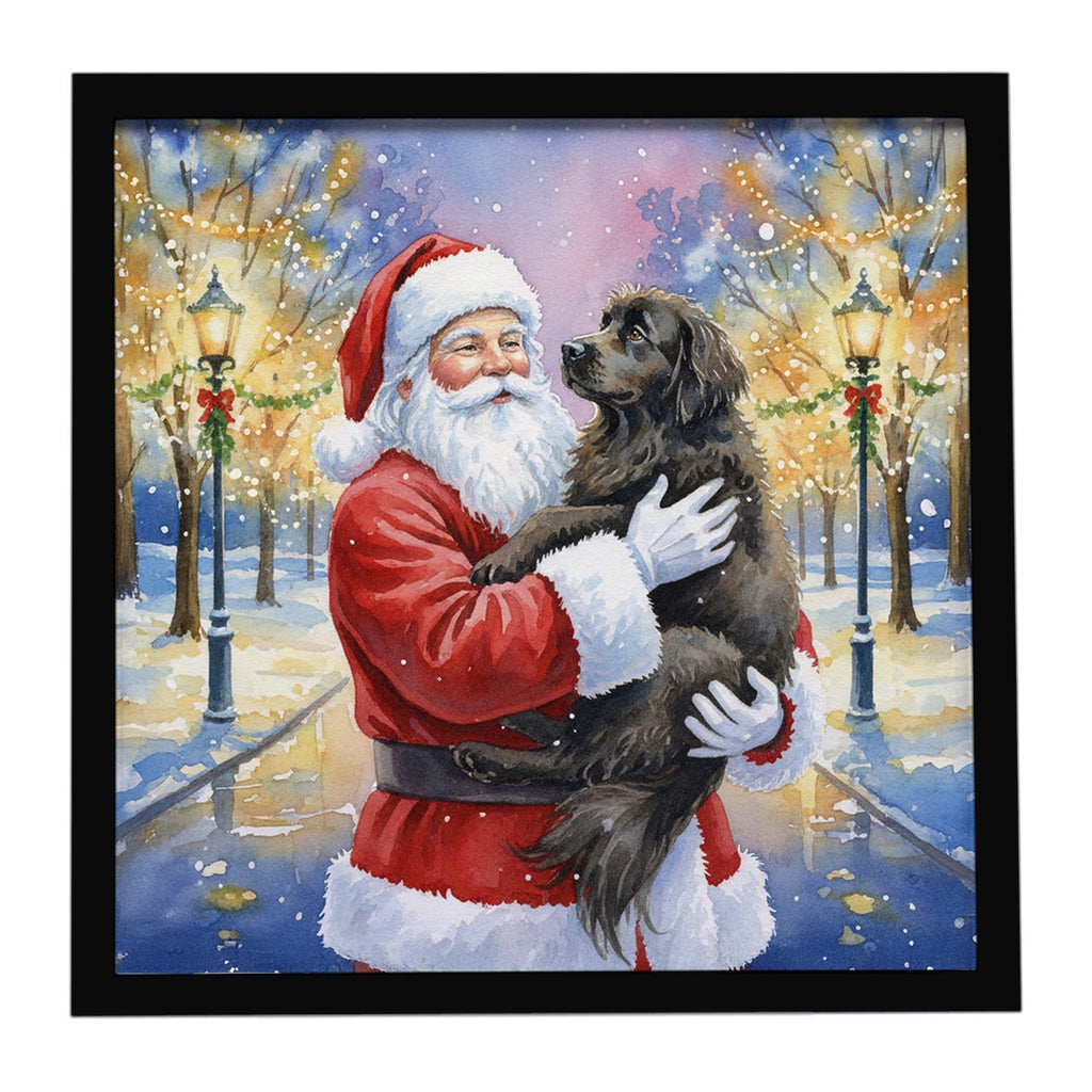Newfoundland with Santa Claus Framed Metal Print Bathroom, Kitchen, Office, Home Decor Wall Art Ready to Hang, Square, 8X8