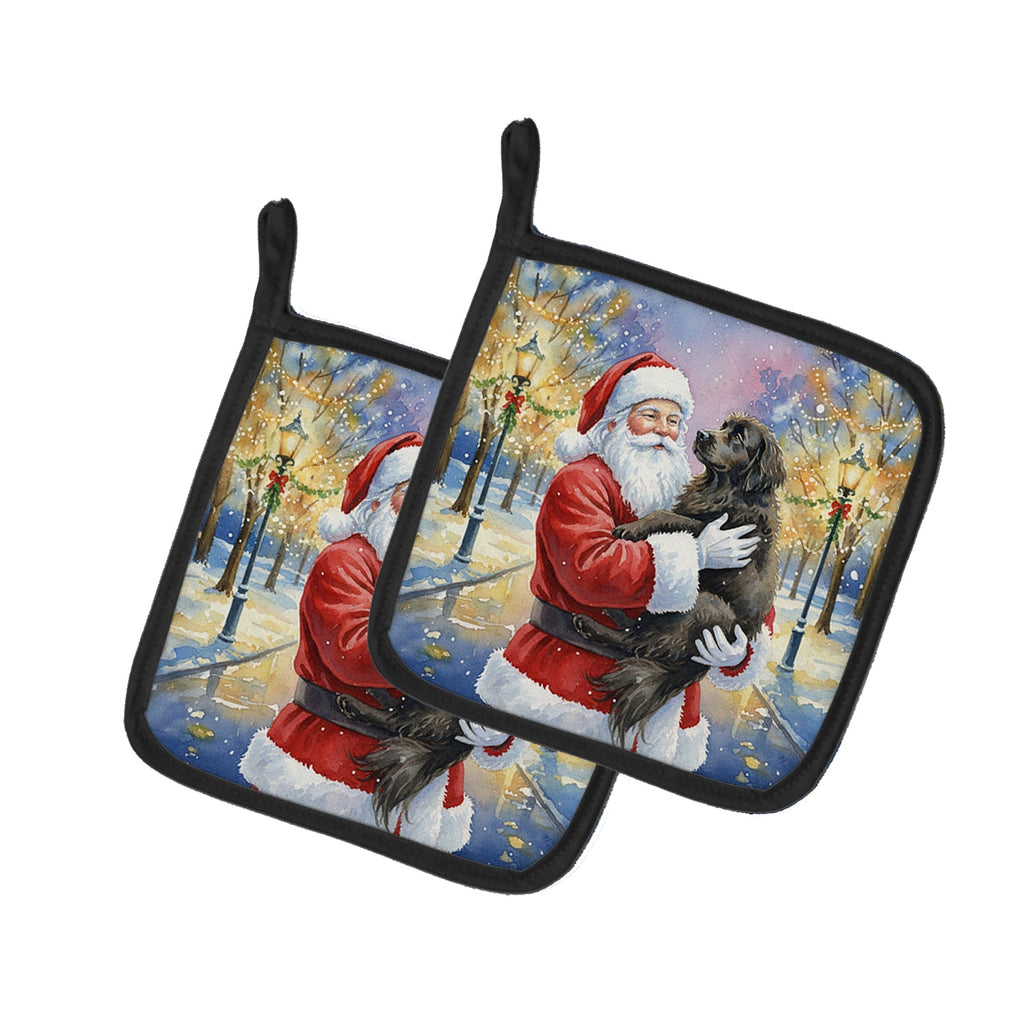 Newfoundland with Santa Claus Pot Holder Set of 2 Heat Resistant Quilted Hot Pads 7.5 x 7.5 Inch, Insulated Kitchen Trivets for Cooking & Baking