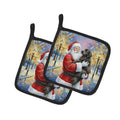 Newfoundland with Santa Claus Pot Holder Set of 2 Heat Resistant Quilted Hot Pads 7.5 x 7.5 Inch, Insulated Kitchen Trivets for Cooking & Baking