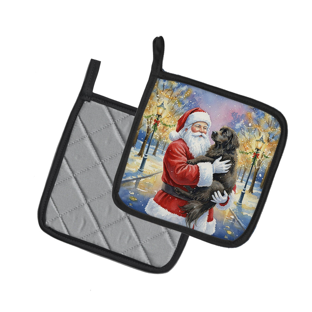 Newfoundland with Santa Claus Pot Holder Set of 2 Heat Resistant Quilted Hot Pads 7.5 x 7.5 Inch, Insulated Kitchen Trivets for Cooking & Baking