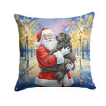 Newfoundland with Santa Claus Decorative Throw Pillow 14x14 Indoor Outdoor Accent Cushion, Fabric Cover with Insert for Sofa, Bed, Porch & Living Room